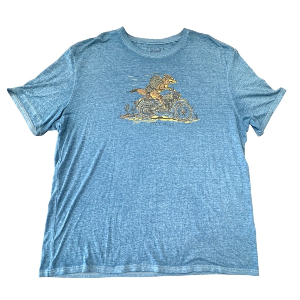 Lucky Brand Venice Burnout T Shirt XXL Blue Stay Wild Motorcycle Fox Graphic Tee